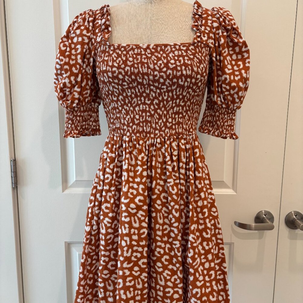 1.State Leopard Printed Cotton Smocked Dress Size : S
